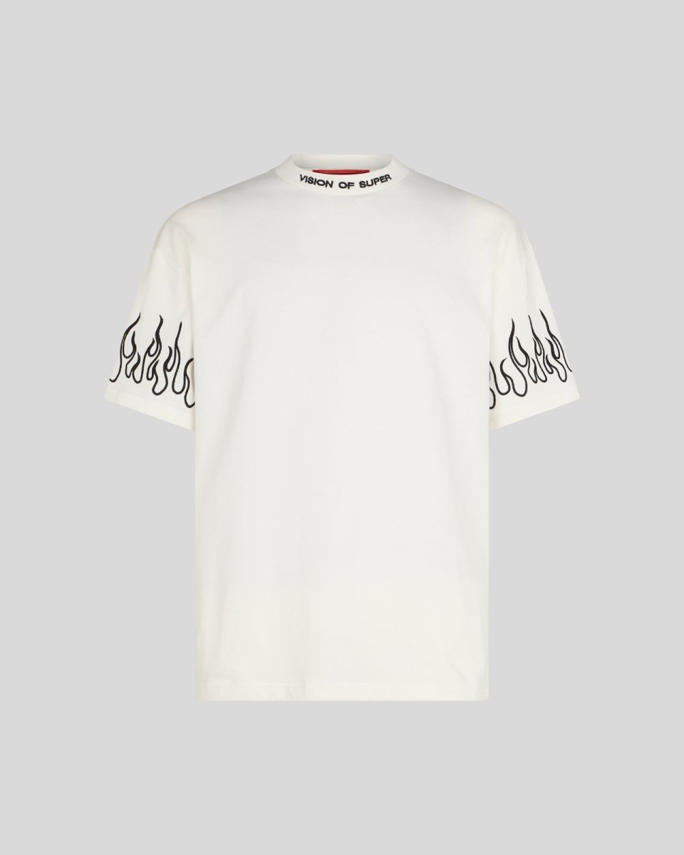 Vision Of Super WHITE T-SHIRT WITH BLACK EMBROIDERED FLAMES Vision Of Super WHITE T-SHIRT WITH BLACK EMBROIDERED FLAMES