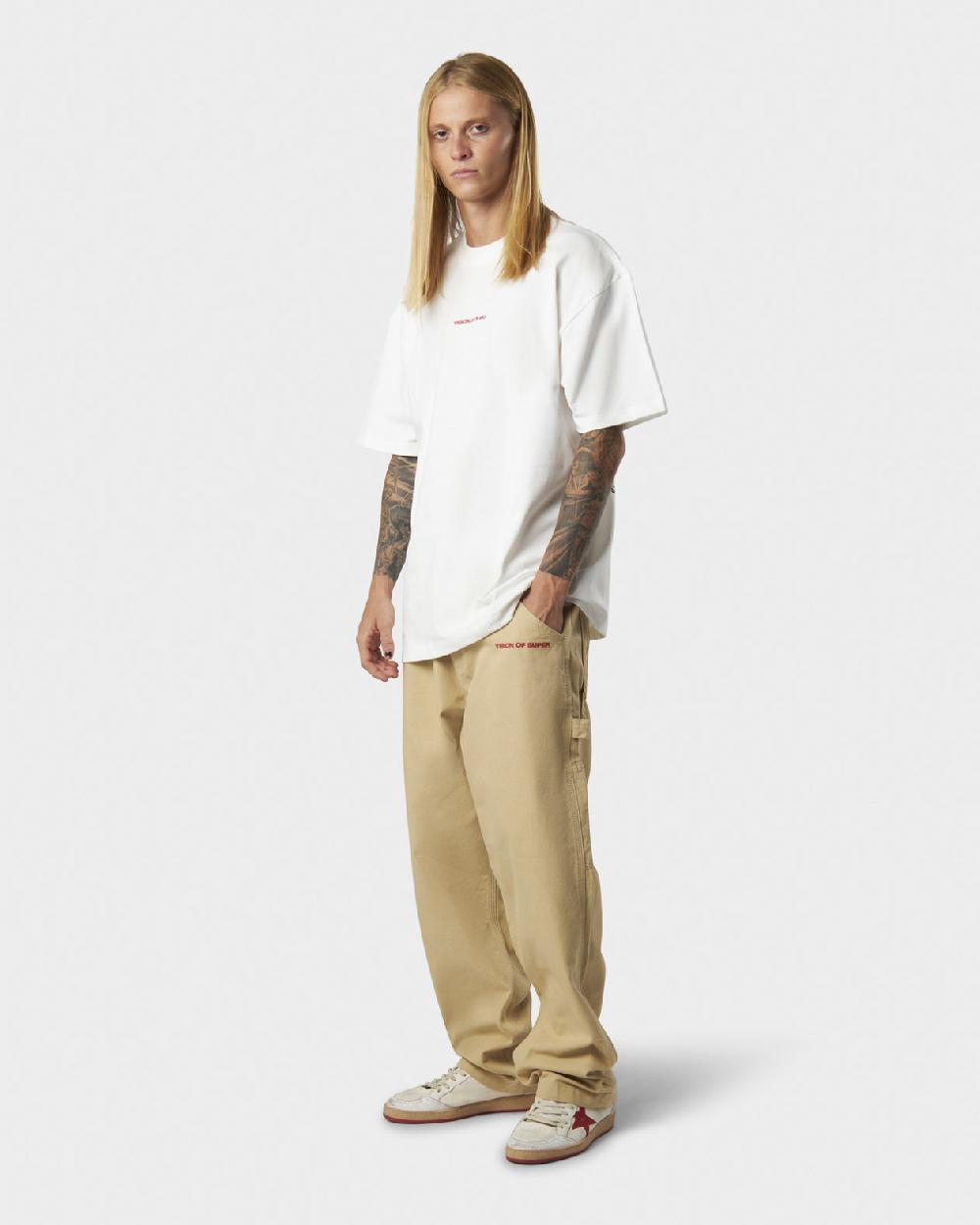 Vision Of Super WHITE T-SHIRT WITH MILITARY VOS PRINT ON BACK AND EMBROIDERED LOGO ON FRONT