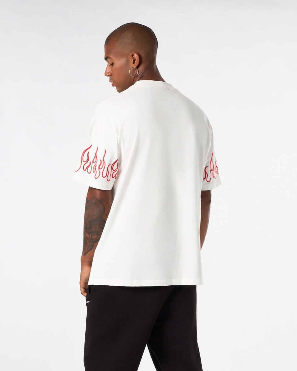 Vision Of Super WHITE T-SHIRT WITH RED EMBROIDERED FLAMES