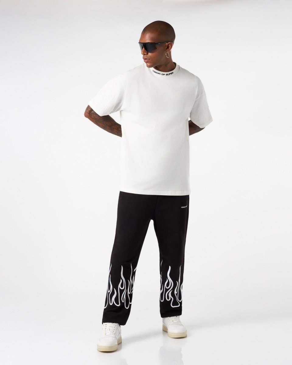 Vision Of Super WHITE T-SHIRT WITH WHITE EMBROIDERED FLAMES