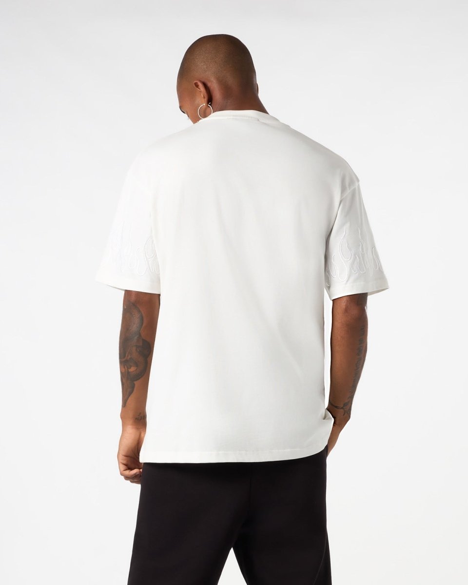 Vision Of Super WHITE T-SHIRT WITH WHITE EMBROIDERED FLAMES