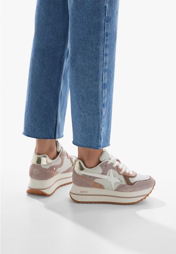 W6yz Sneakers In Suede E Tessuto Tecnico Bianco-Rosa -DEVA W