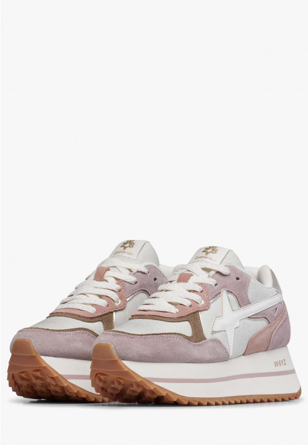 W6yz Sneakers In Suede E Tessuto Tecnico Bianco-Rosa -DEVA W