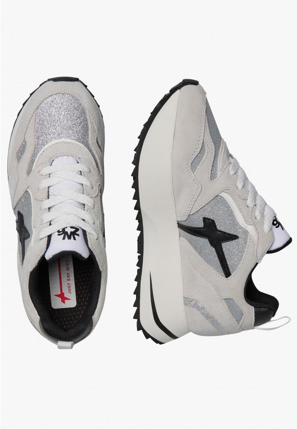 W6yz Sneakers In Suede E Tessuto Tecnico Con Glitter Argento -ANNY 2 W