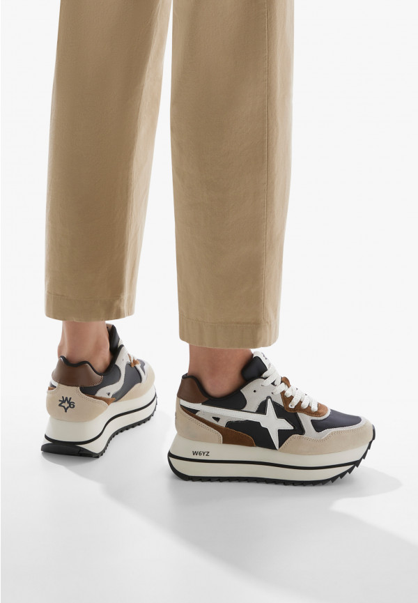 W6yz Sneakers In Tessuto Tecnico E Suede Beige-Nero -DEVA W