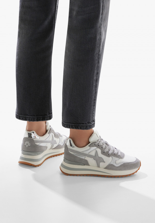 W6yz Sneakers In Tessuto Tecnico E Suede Bianco-Grigio -YAK-W