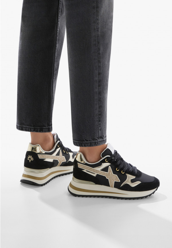 W6yz Sneakers In Tessuto Tecnico E Suede Nero-Oro -YAK-W