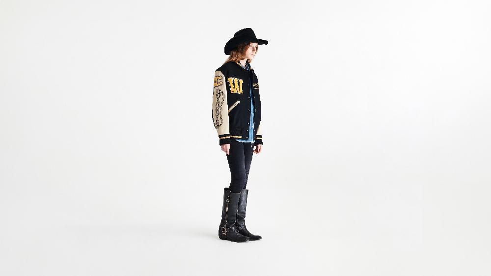 Washington Dee Cee Black Wool Blend Varsity Bomber Jacket