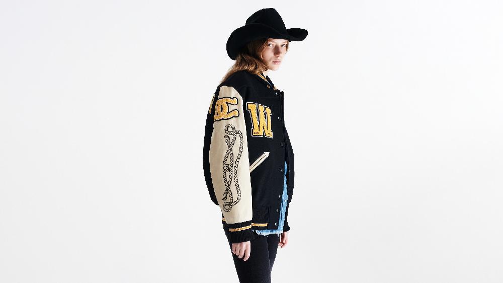 Washington Dee Cee Black Wool Blend Varsity Bomber Jacket