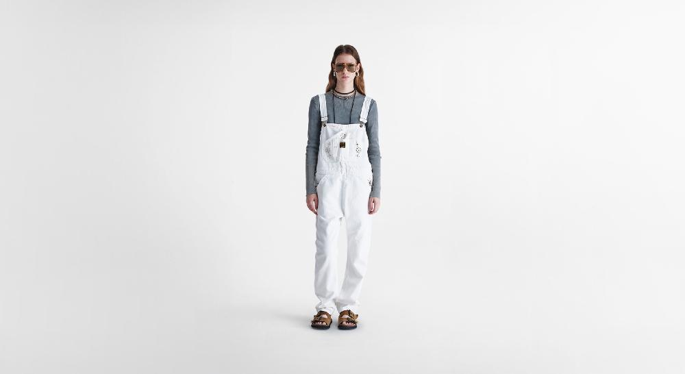 Washington Dee Cee White Tappered Denim Overalls