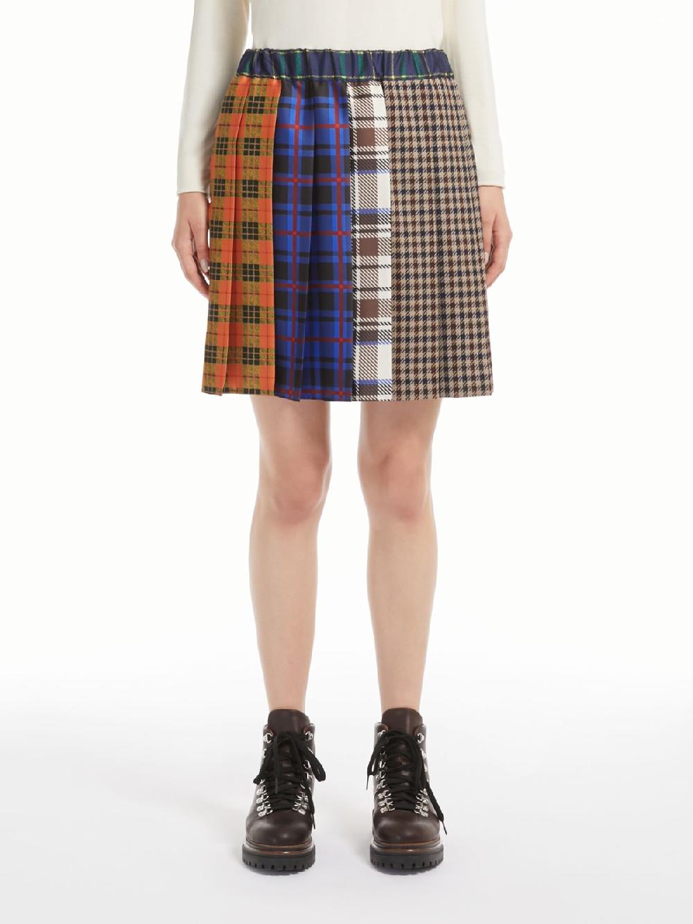 Weekend Minigonna Patchwork In Lana E Cotone Pied De Poule