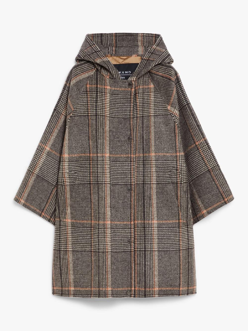 Weekend Cappotto In Lana Check E Tela Antigoccia