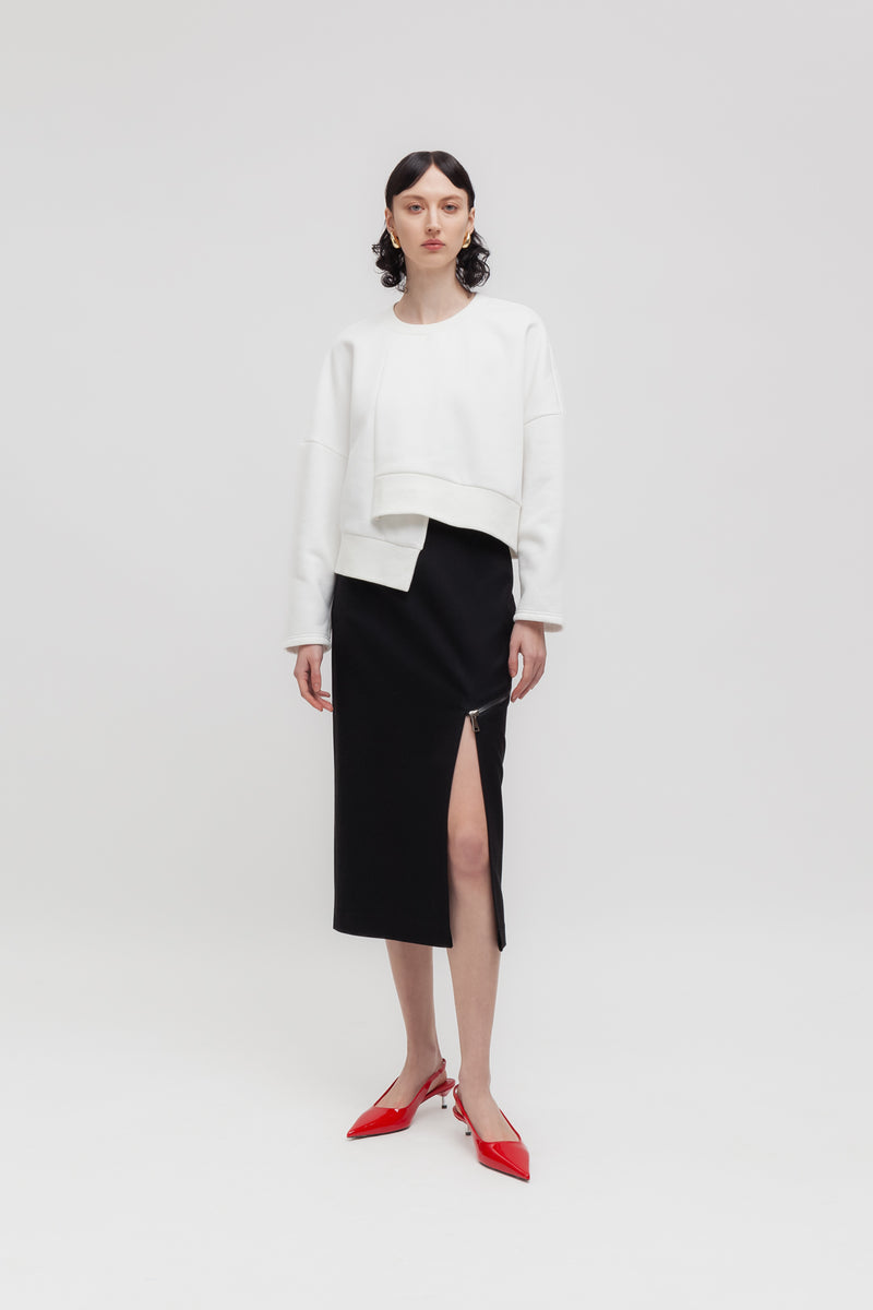 Weili Zheng Longuette In Gabardina Con Zip Diagonale