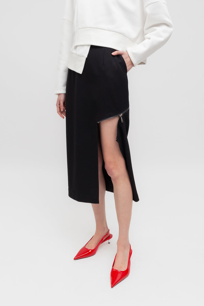 Weili Zheng Longuette In Gabardina Con Zip Diagonale