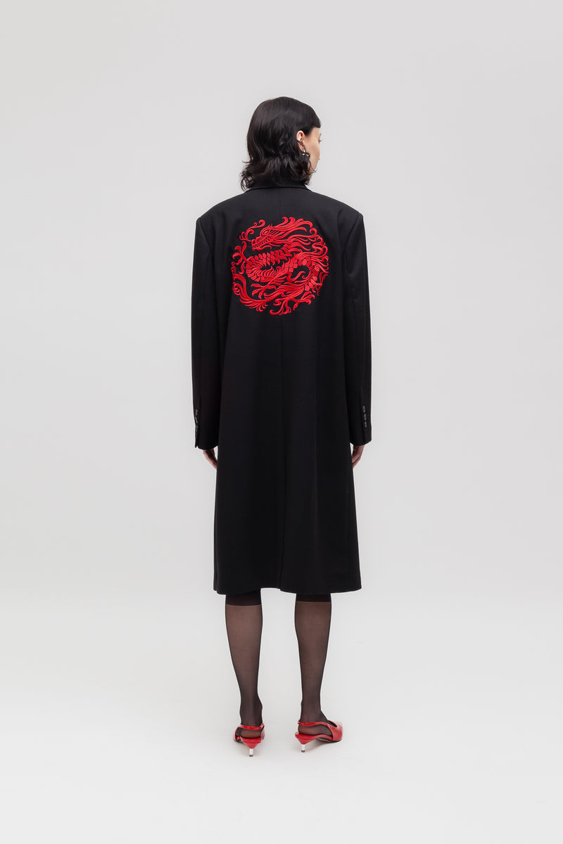 Weili Zheng Cappotto In Gabardina Con Ricamo Drago
