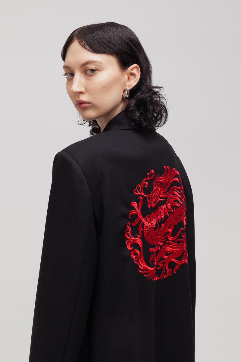 Weili Zheng Cappotto In Gabardina Con Ricamo Drago