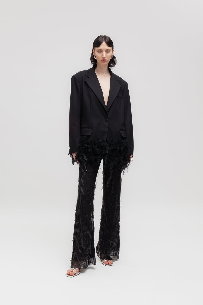 Weili Zheng Giacca In Gabardina Con Piume