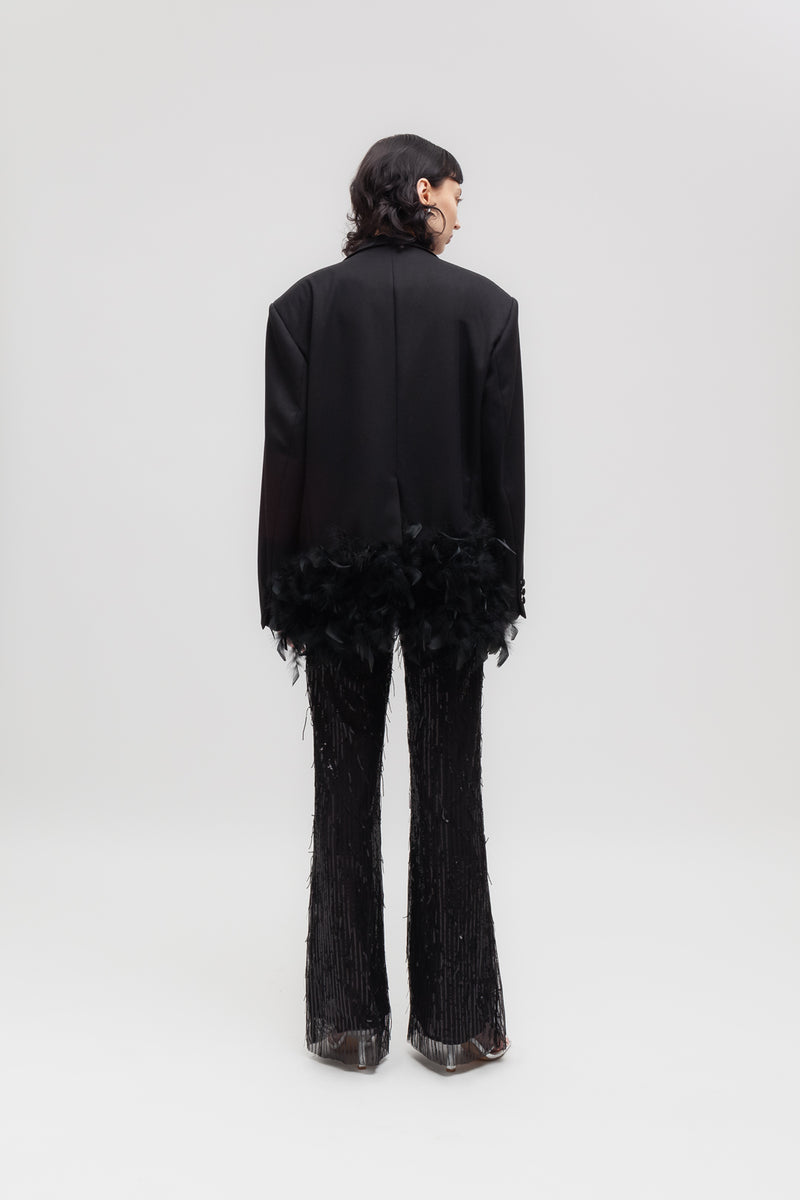 Weili Zheng Giacca In Gabardina Con Piume