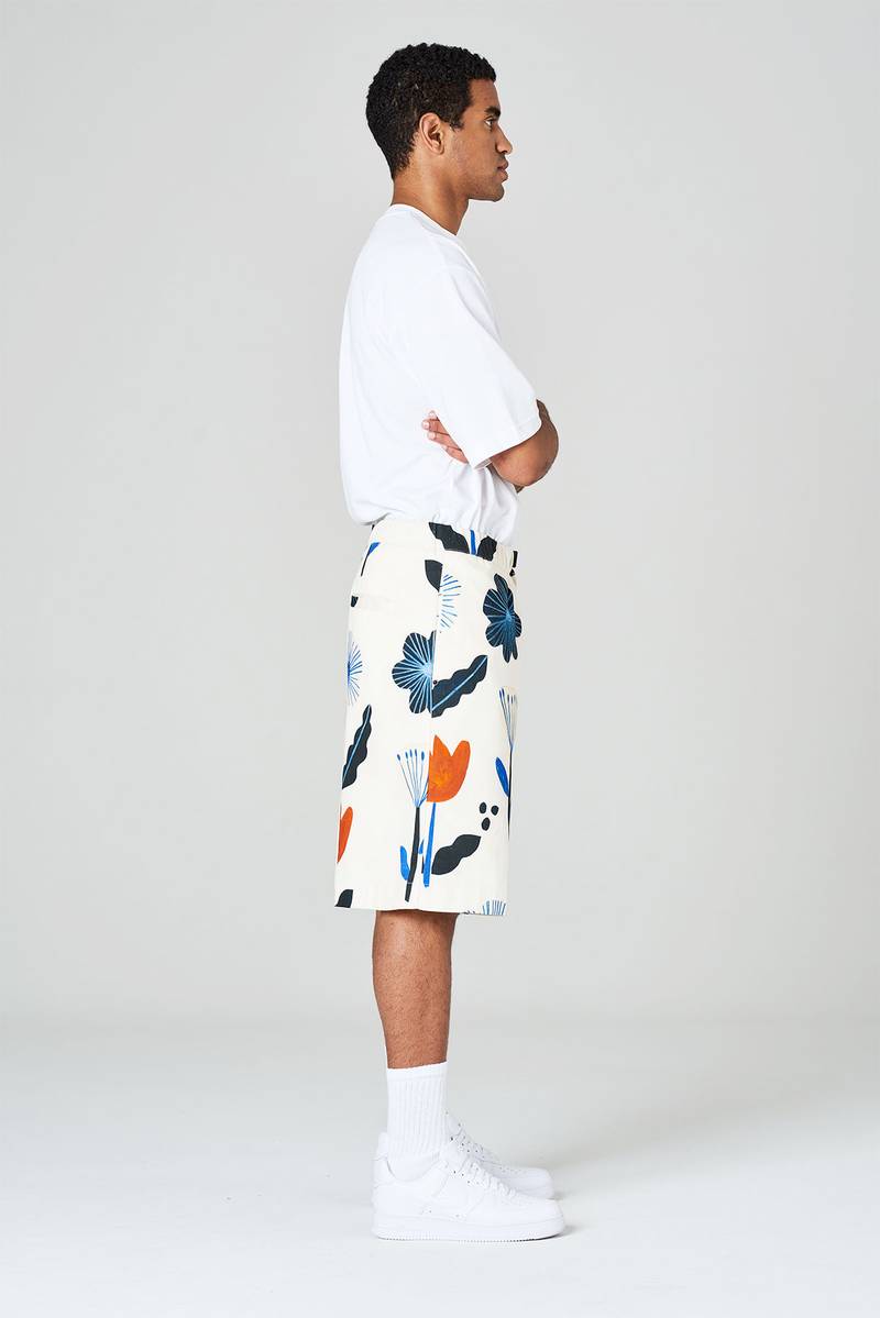 White Sand Bermuda Modello Basket In Bull Di Cotone Stampato