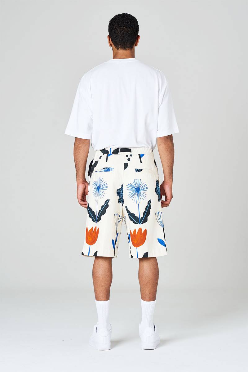 White Sand Bermuda Modello Basket In Bull Di Cotone Stampato