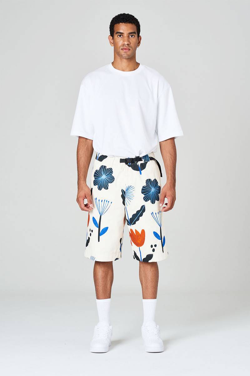 White sand Bermuda modello basket in bull di cotone stampato