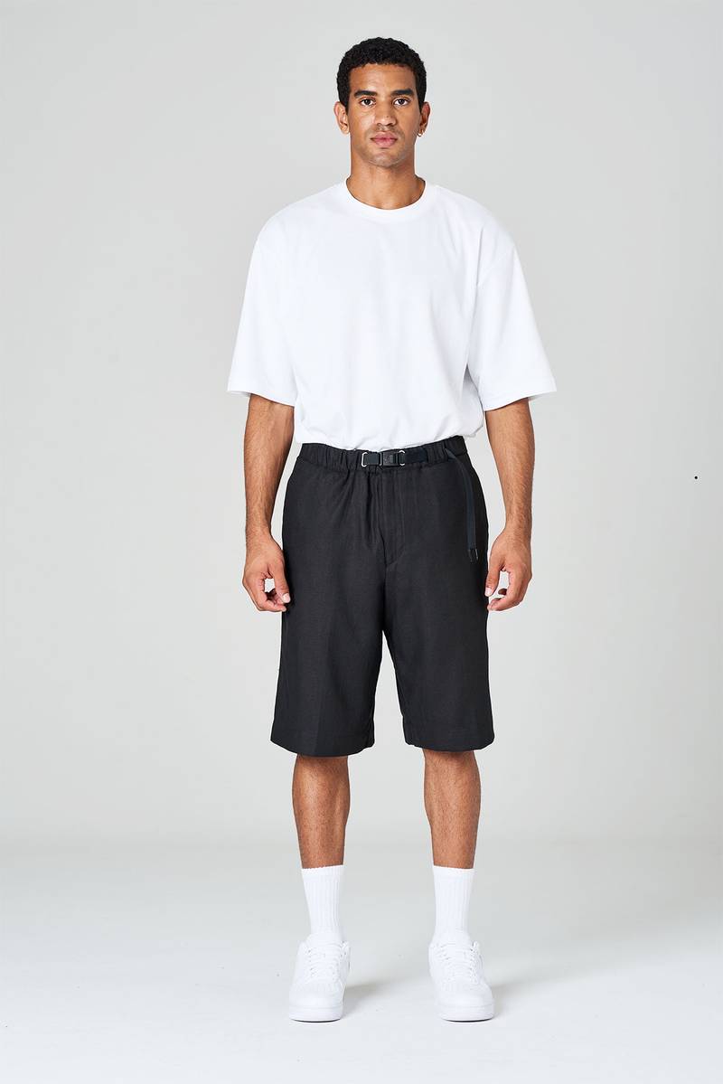 White sand Bermuda modello basket in misto cotone-lino