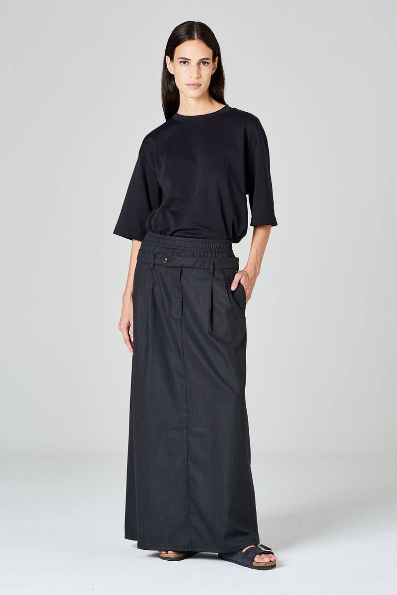 White sand Gonna con doppia vita in tessuto misto lana