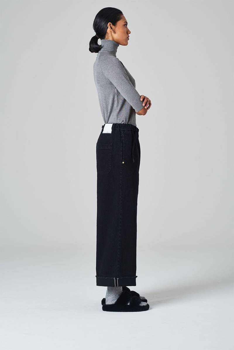 White Sand Pantalone Crop Gamba Ampia Con Elastico In Vita E Cinturino Regolabile