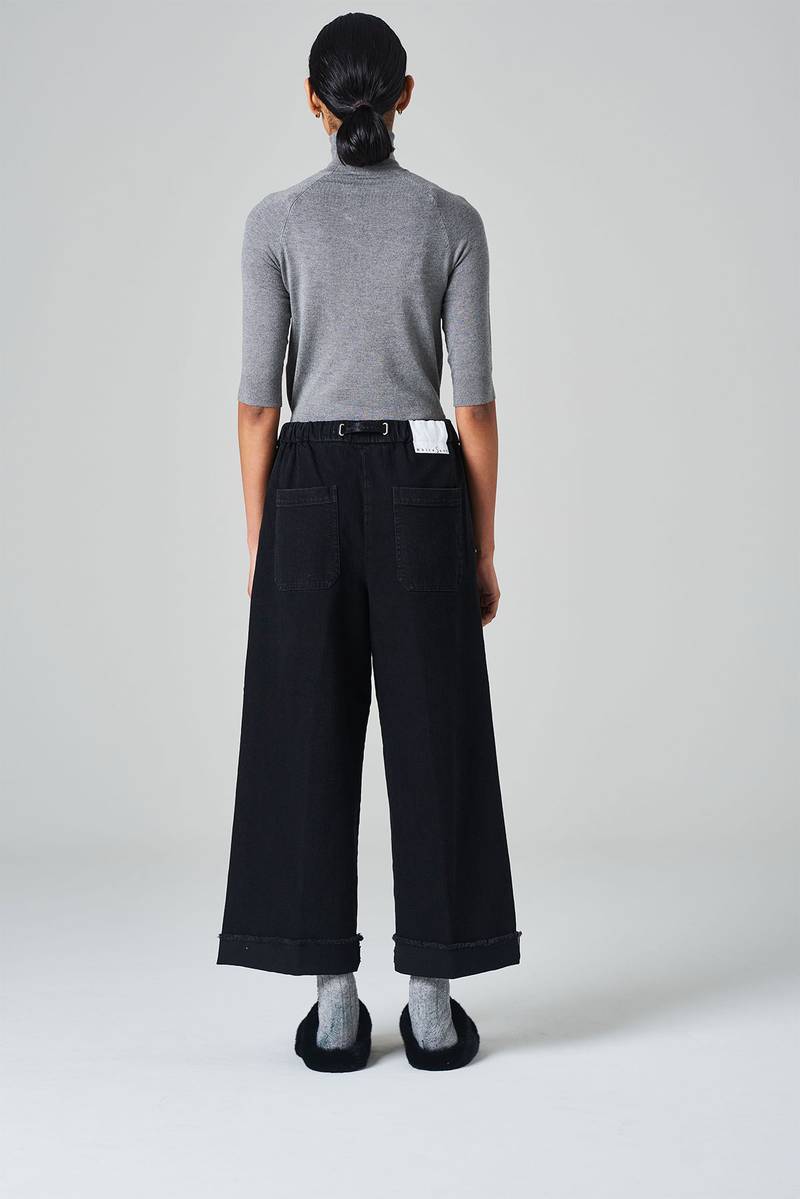 White Sand Pantalone Crop Gamba Ampia Con Elastico In Vita E Cinturino Regolabile