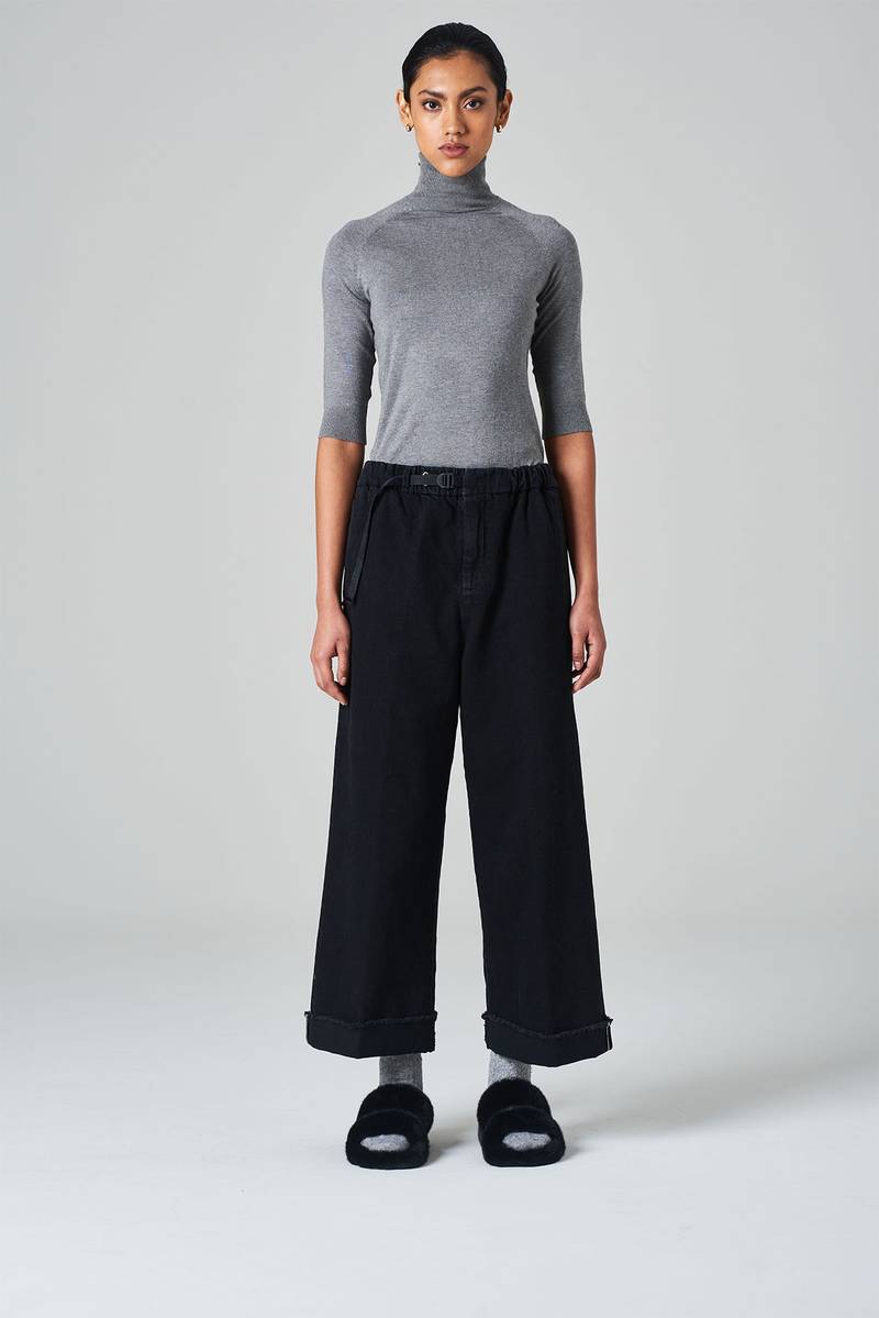 White sand Pantalone crop gamba ampia con elastico in vita e cinturino regolabile