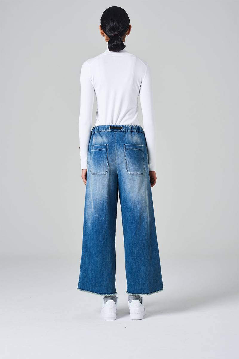 White Sand Pantalone Crop Gamba Ampia Con Elastico In Vita E Cinturino Regolabile