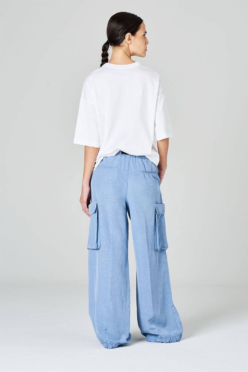 White Sand Pantaloni Cargo Gamba Ampia In Misto Rayon-viscosa