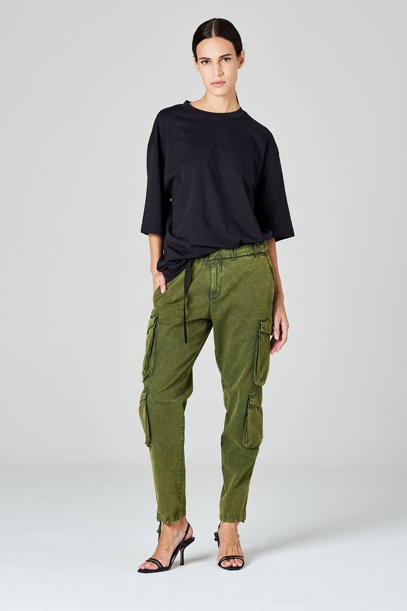 White sand Pantaloni cargo in cotone ripstop doppia tintura