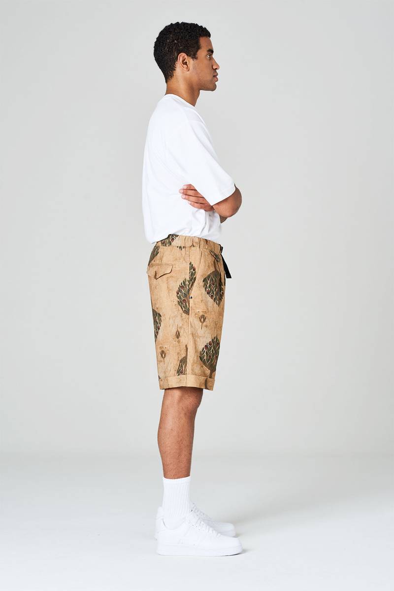 White Sand Pantaloni Corti In Misto Lino-cotone Stampato Con Pinces E Risvolto