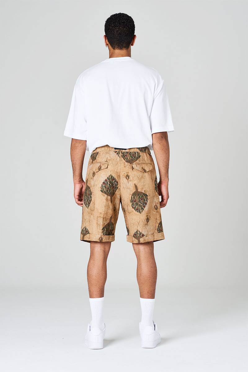 White Sand Pantaloni Corti In Misto Lino-cotone Stampato Con Pinces E Risvolto