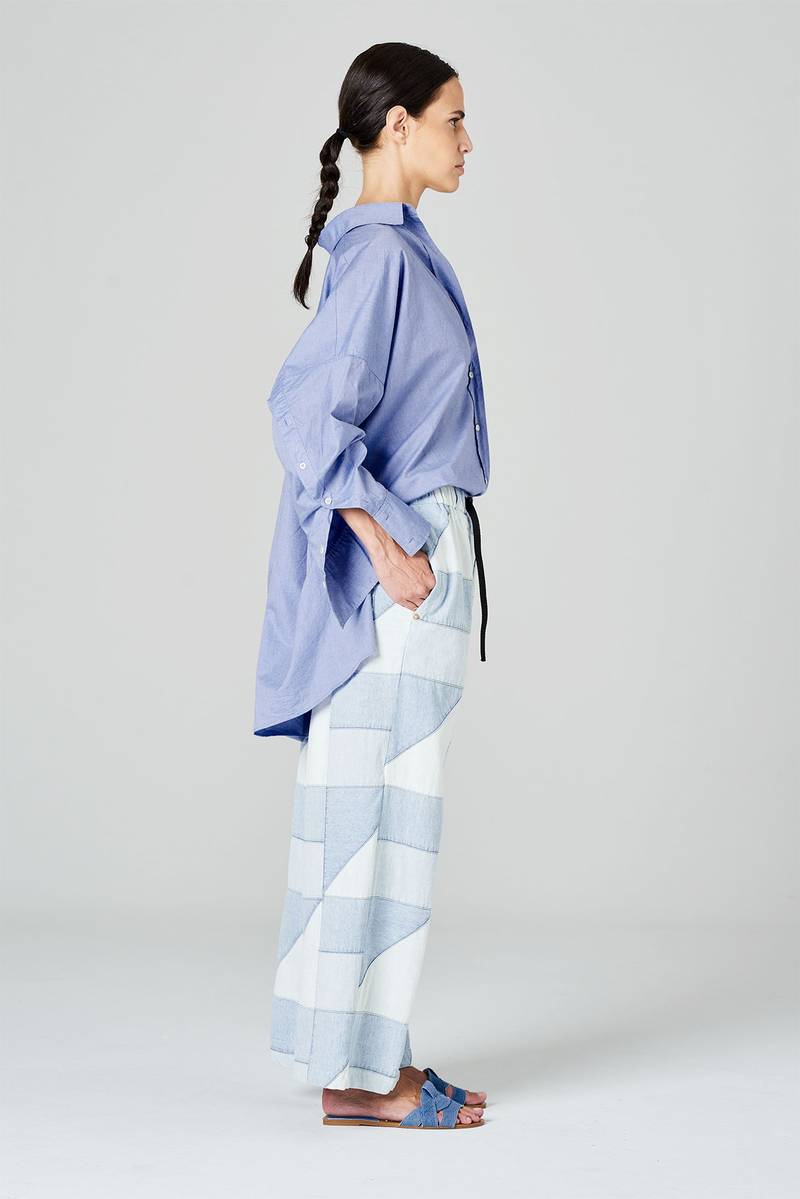 White Sand Pantaloni Cropped In Tessuto Patchwork In Denim