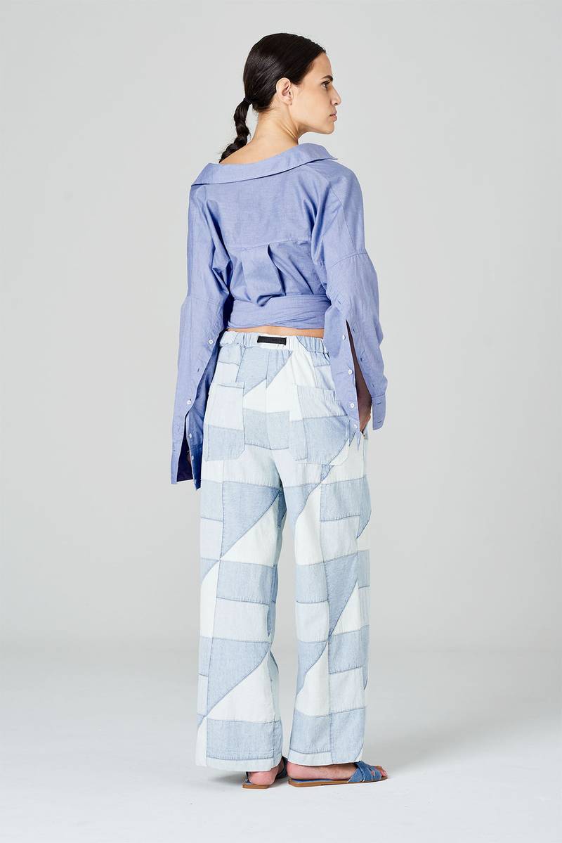 White Sand Pantaloni Cropped In Tessuto Patchwork In Denim