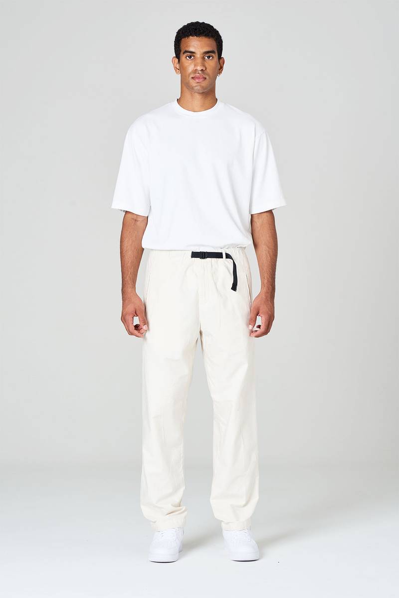 White sand Pantaloni in gabardina di cotone ricamata