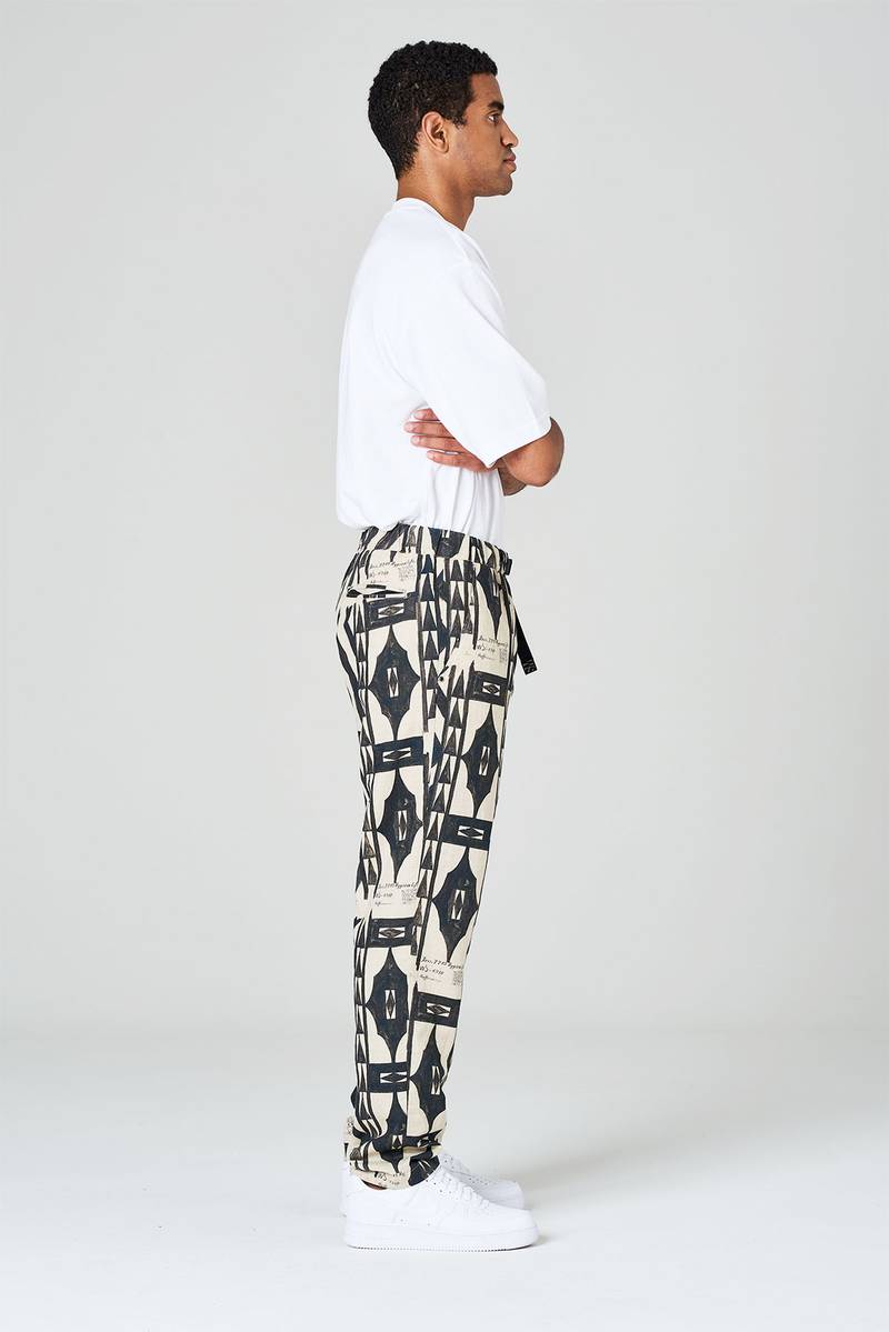 White Sand Pantaloni In Tela Misto Cotone-lino Stampa Geometrica