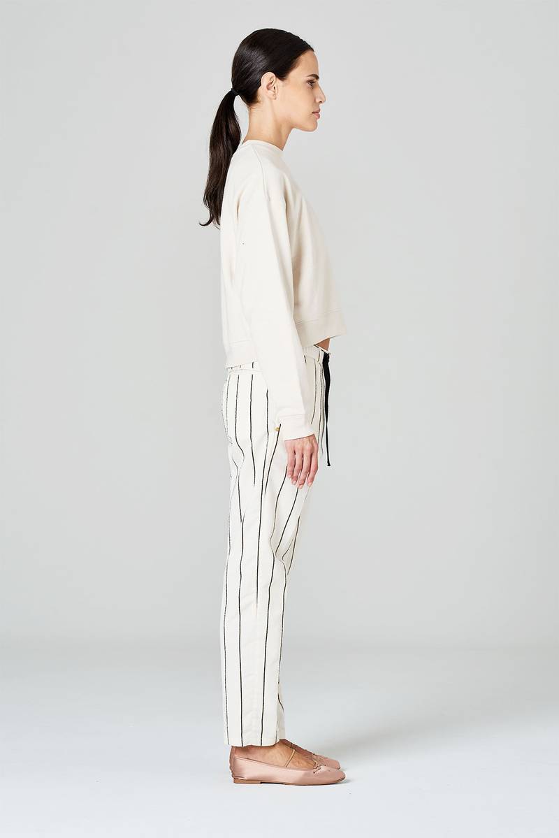 White Sand Pantaloni In Tessuto Rigato Misto Viscosa