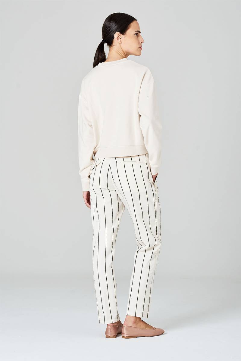 White Sand Pantaloni In Tessuto Rigato Misto Viscosa