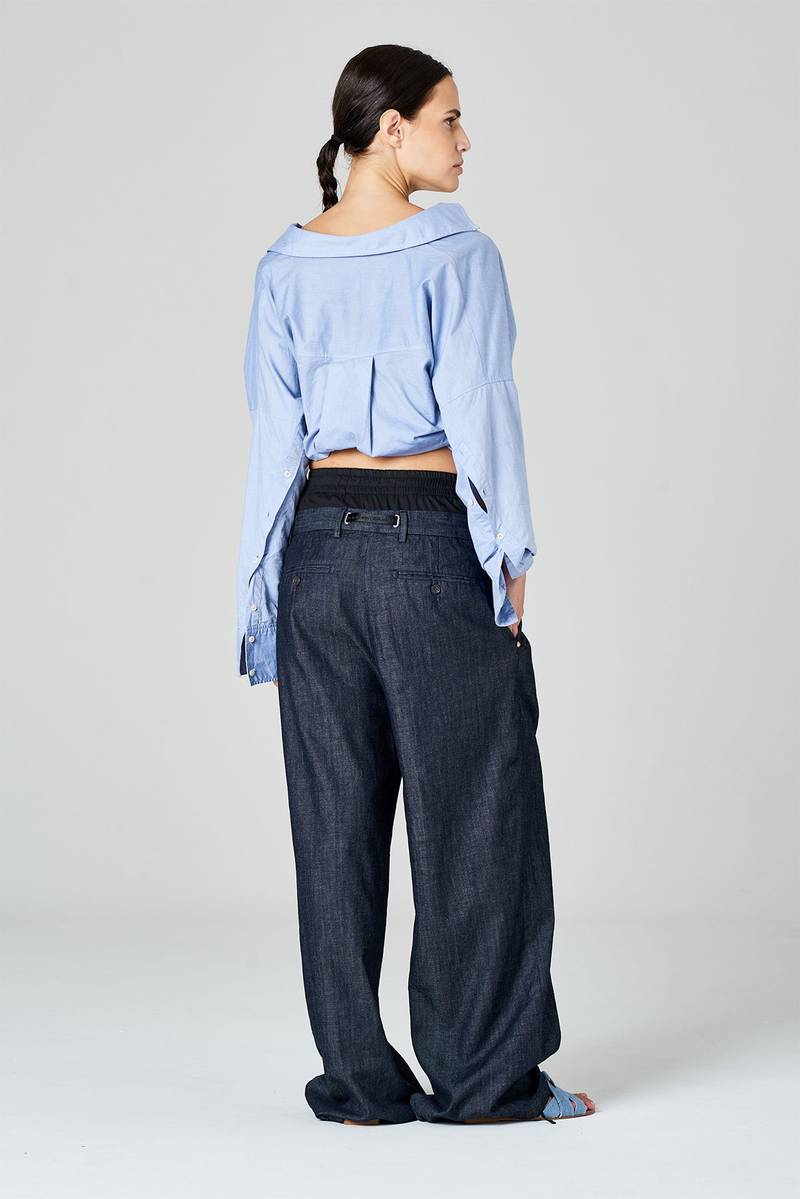 White Sand Pantaloni Palazzo Con Pinces E Doppia Vita In Tessuto Misto Lana