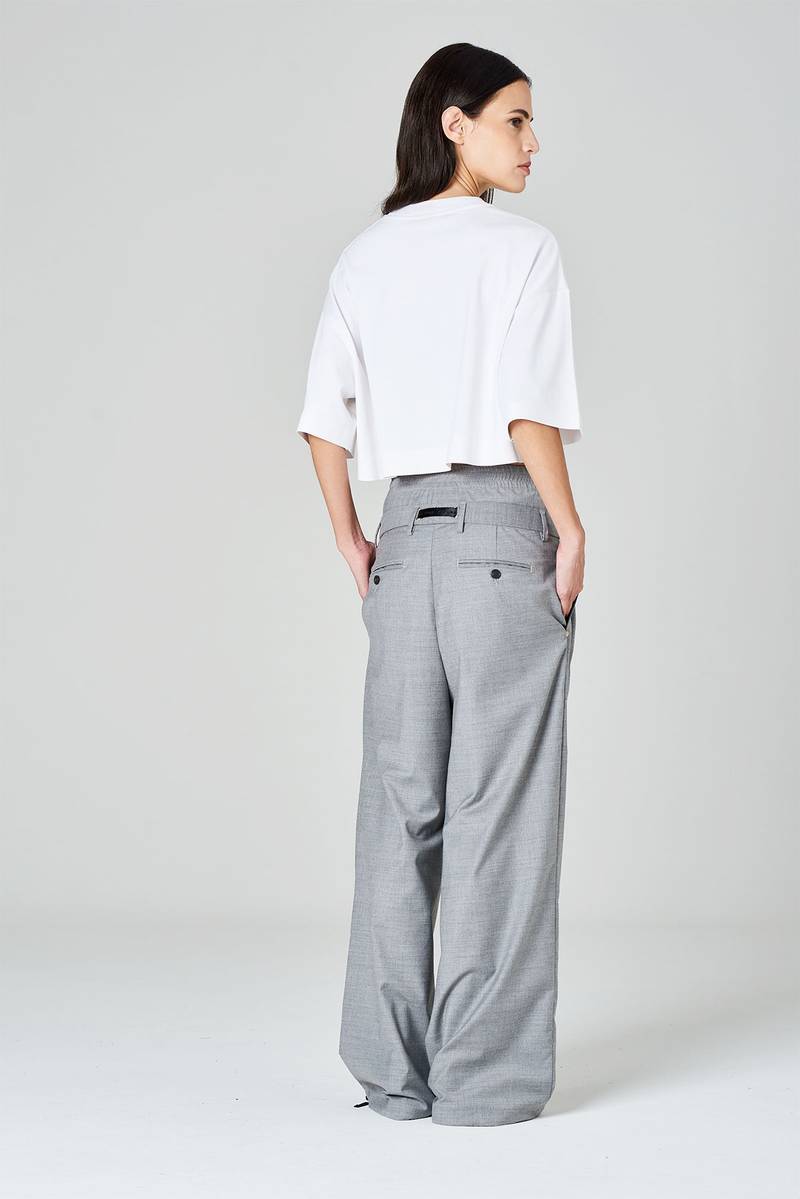 White Sand Pantaloni Palazzo Con Pinces E Doppia Vita In Tessuto Misto Lana