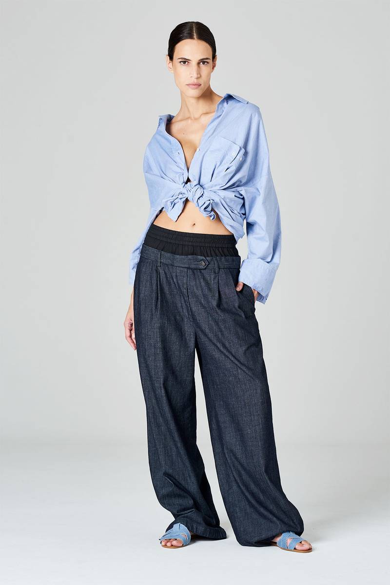 White sand Pantaloni palazzo con pinces e doppia vita in tessuto misto lana