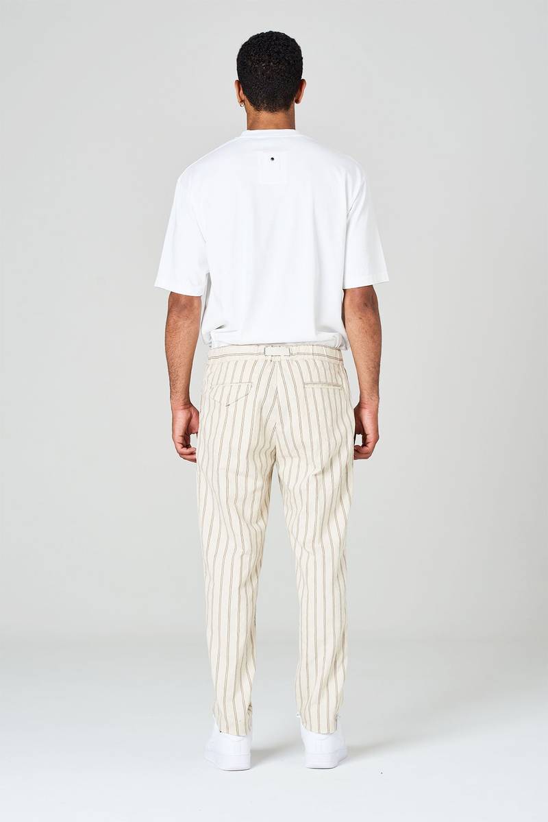 White Sand Pantaloni Rigati In Misto Cotone Con Vita Elasticizzata