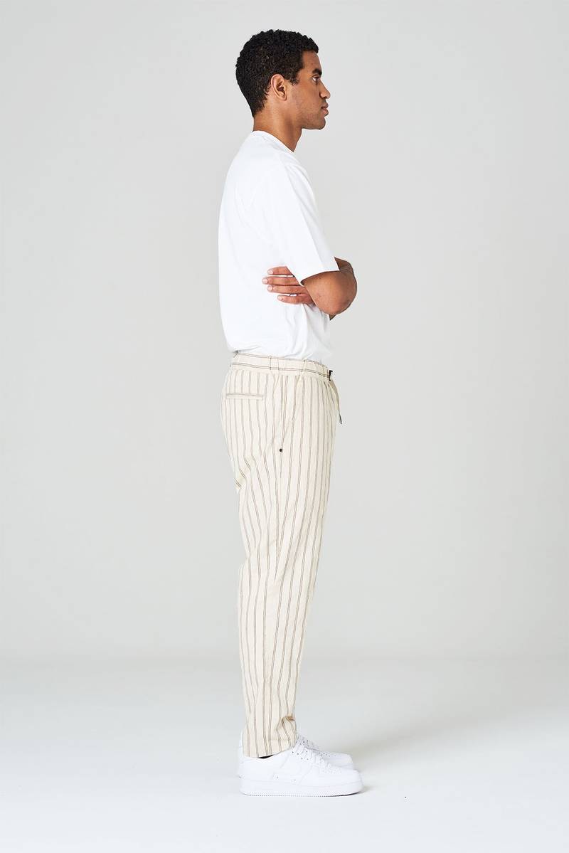 White Sand Pantaloni Rigati In Misto Cotone Con Vita Elasticizzata