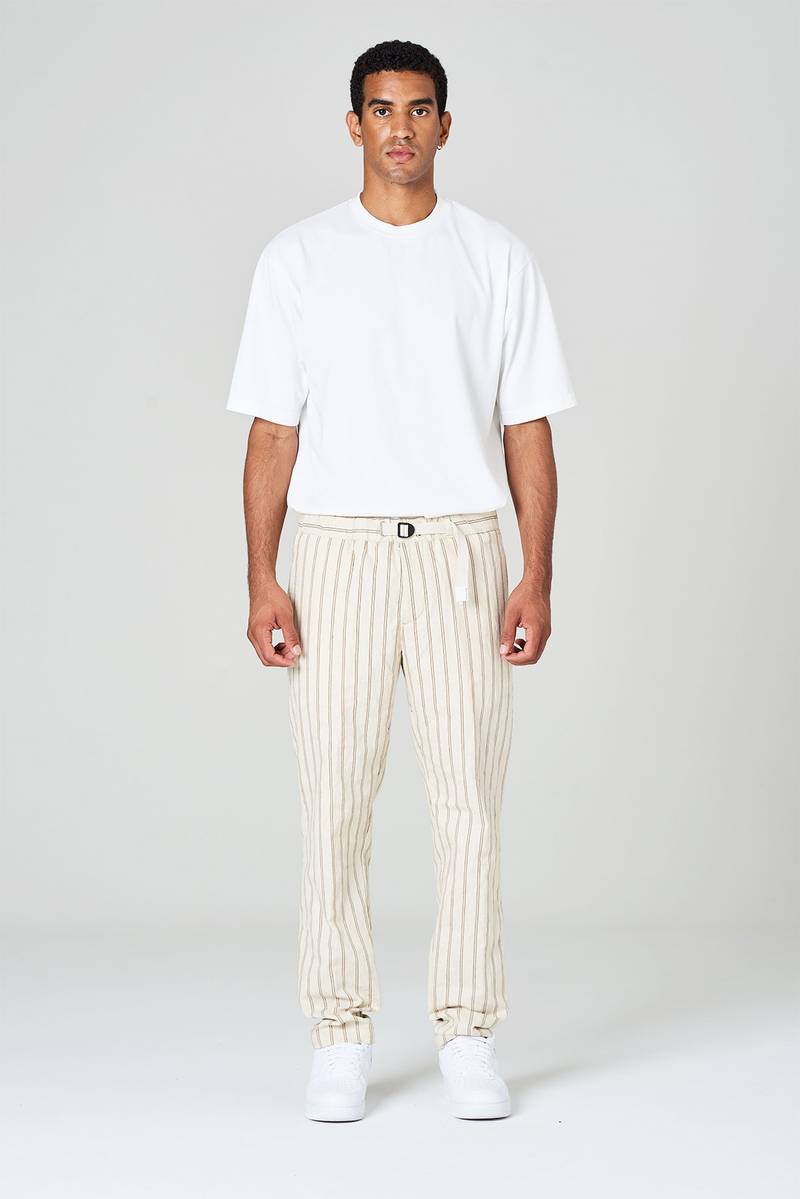 White sand Pantaloni rigati in misto cotone con vita elasticizzata