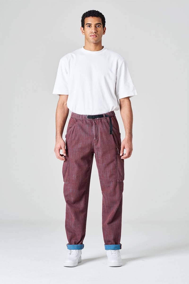 White sand Pantalone cargo in bull denim bi-color
