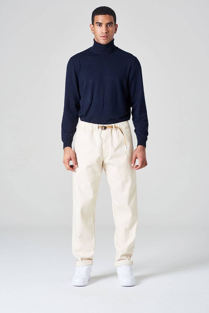 White sand Pantalone in denim cimosato