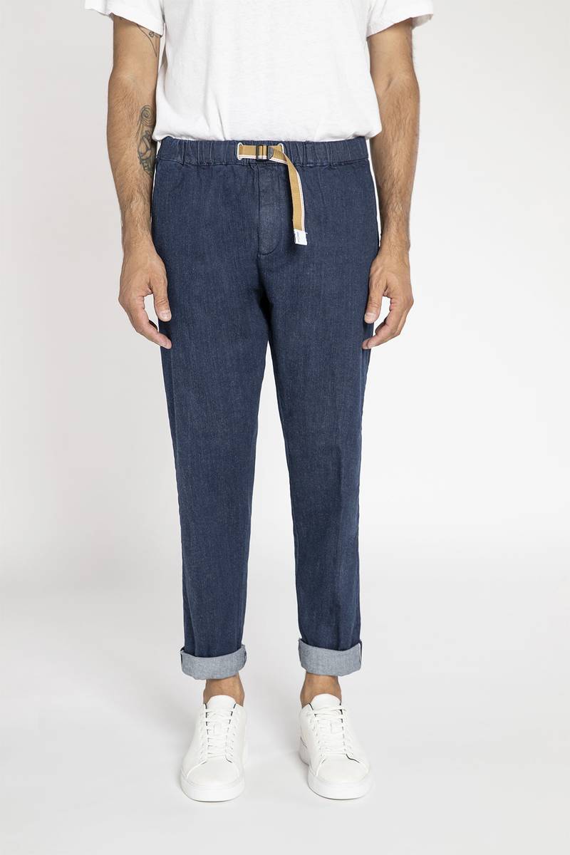 White sand Pantalone in denim cimosato